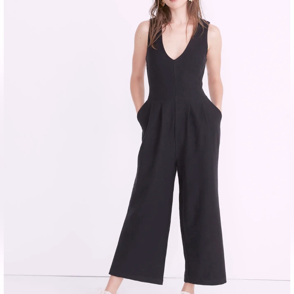 Madewell Texture & Thread Black Wide-Leg Jumpsuit, Womens Size Small